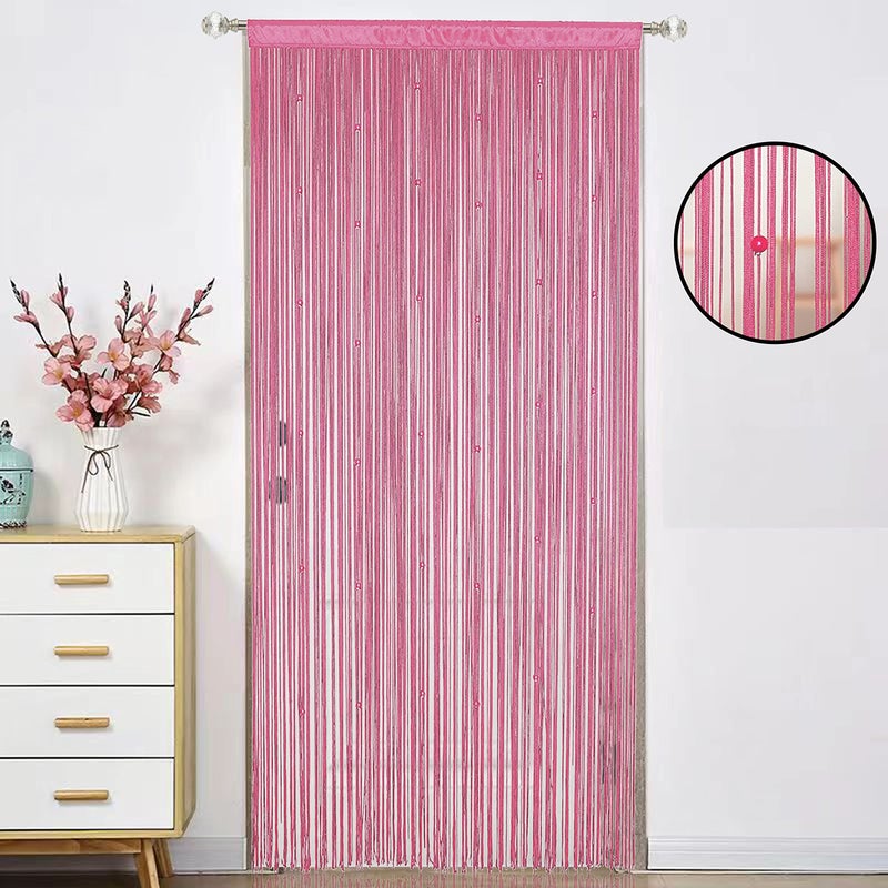 HSYLYM Beaded Curtain Beads Door String Curtains Ideal for Living Room Decor Wall Hanging Fringe Doorway Divider Bedroom Backdrop Hippie Window Closet Privacy Rod Pocket Dense (100x200cm,Pink) - Image 2